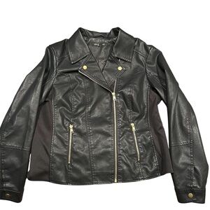 Baccini Classic Moto Faux Leather Black Jacket Size Large NWOT